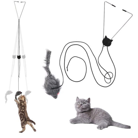 Vin Beauty Cat Toys, Hanging Door Cat Toys, Adjustable Cat String Toys, Retractable Kitten Toys with Rope Mouse Toys for Indoor Cats, Interactive Cat Toys for Indoor Cats Kitten Play Keep Active