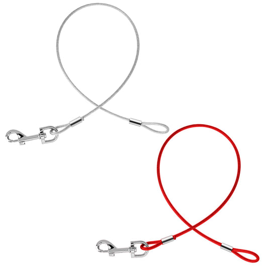 2 Pack Dog Leash Extensio Chew Proof Dog Leash Extender Chain, Red Metal Cable Extension for Dog Leash, Non-Tangle Connect Leash for Any Leash & Collar & Harness (Red+Clear) Heavy Duty