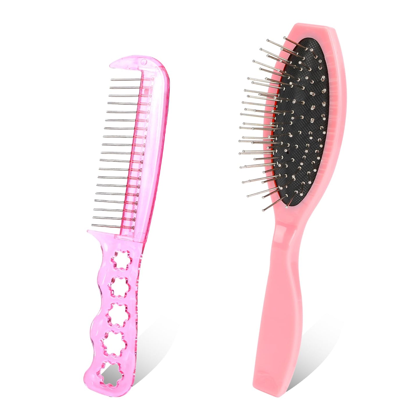 Wig Brush, 2 PCS Metal Bristle Hair Brush Wig Comb with Stainless Steel Tooth Wire Cushion Brush Professional Detangling Hair Extension Brush Wet Hair Brush Scalp Brush Wig Accessories (Pink)