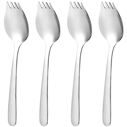 4 Pcs Camping Spork Stainless Steel Spork Sporks 5.9 Inch Salad Forks Reusable Metal Spork Long Handle Dinner Fork Fruit Appetizer Dessert Forks for Ice Cream Fruit Silver