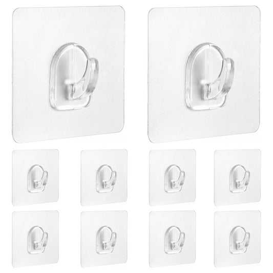 KALIONE 10Pcs Adhesive Wall Hooks, Self Adhesive Hooks, Plastic Hooks Adhesive Hooks for Shower, Clear Hooks, Heavy Duty Hook for Bathroom, Transparent Adhesive Hooks(Transparent)