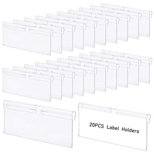 20 Pcs Clear Plastic Label Holders for Wire Shelf Retail Price Label Holders Tag Label Clip Sign Holder Merchandise Sign Display Holder for Supermarket Shop Storage Bins