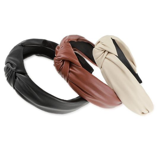 3 Pcs Pu Leather Knotted Headbands Leather Headbands for Women Top Knot Headband for Women Womens Accessories Trendy Thick Headbands Cute Womens Headband for Mothers Daughters Gifts