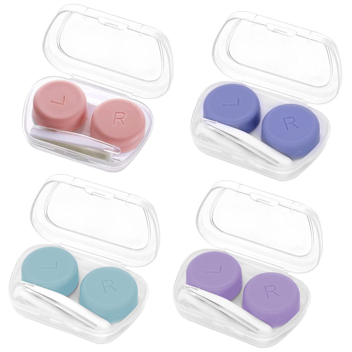 Sliverdew 4 Pack Contact Lens Cases, Portable Contact Lenses Case Box Contact Lens Container for Travel Left/Right Eyes Contact Lens Holder with Storage Box Tweezers