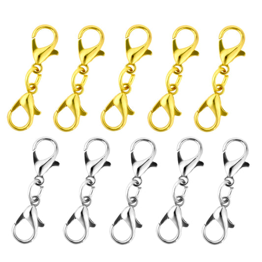 Double Lobster Clasp Extender for Jewelry Making,10 Pcs Alloy Lobster Claw Clasps Bracelet Clasps and Closures Necklace Clasp Connector Bracelet Extension for DIY Jewelry