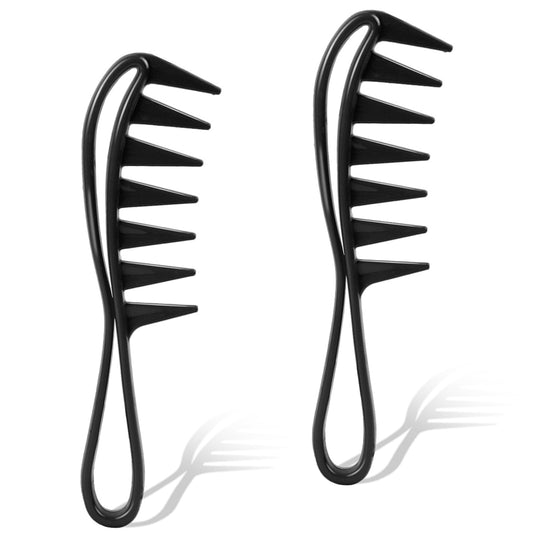 Wide Tooth Comb, Large Texture Comb Shark Teeth Comb Durable Plastic Curl Comb Anti-Static Shower Comb for Wet Hair Wavy Hair Wigs, Professional Hair Hairstyle Tool for Barber Salon (2 Pack, Black)