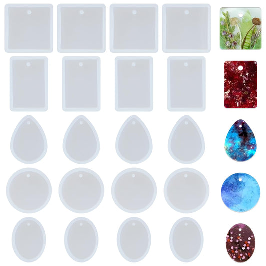 Pack of 20 Jewellery Casting Moulds Resin Moulds with Hanging Hole Silicone Mould Epoxy Resin Moulds 5 Styles Silicone Resin Jewellery Moulds for DIY Crafts Gift Tags Pendant Earring Making