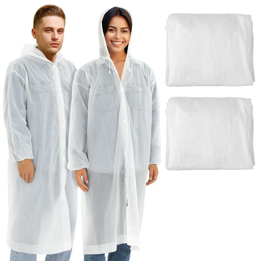 2 Pcs Waterproof Ponchos Plastic Rain Poncho Clear Rain Ponchos for Women Adult Unisex Reusable Raincoats with Hoods and Sleeves EVA Rain Coats Packable Ponchos Lightweight Foldable Rain Jacket