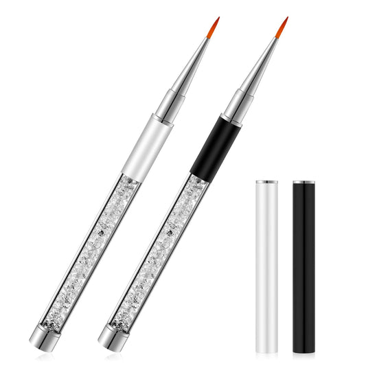 2pcs Hard Gel Nail Brush, Builder Gel Brushes for Design Nails, French Manicure Brush French Tip Brush Nail Gel Liner Brush Nail Design Brushes Rhinestone Handle Nail Brush Professional Nail Art