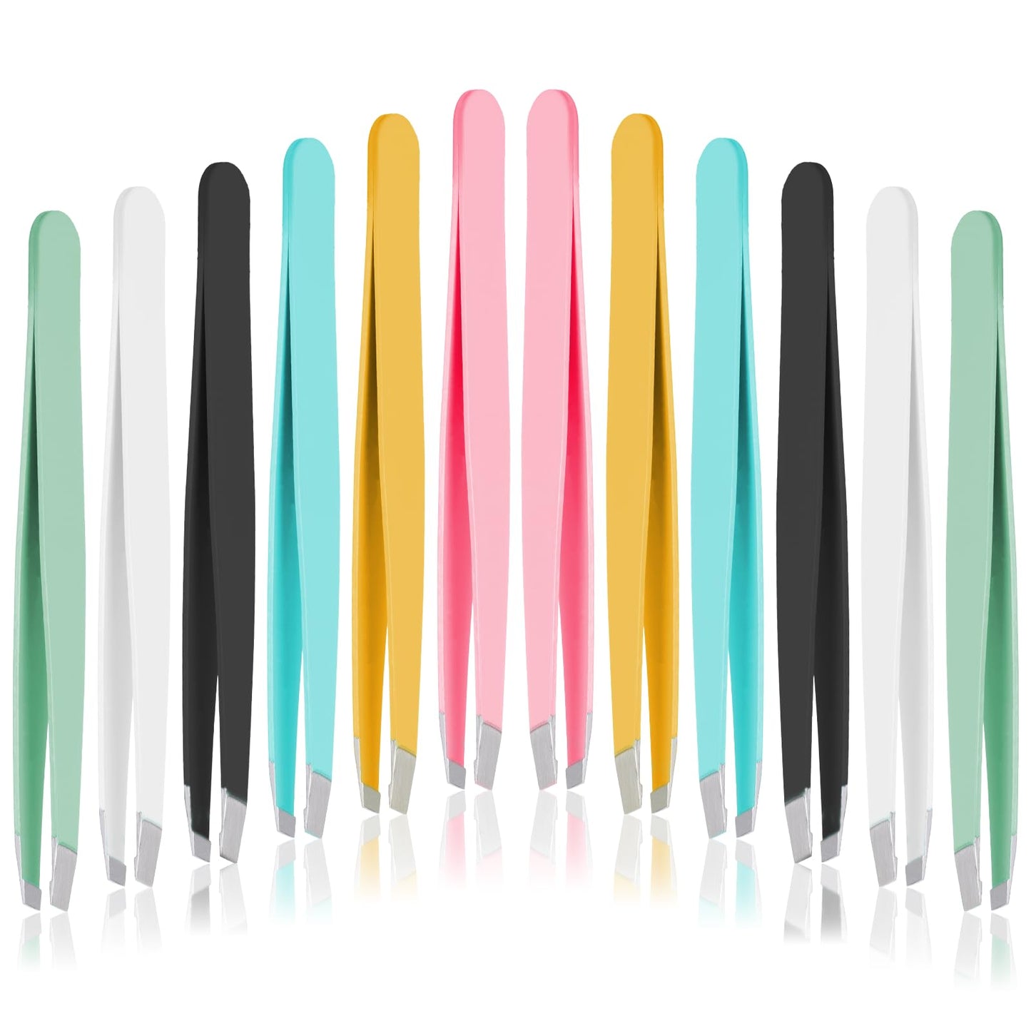 12 PCS Eyebrow Tweezers, Tweezer for Women Facial Hair Stainless Steel Double Sided Tweezer Precision Slanted Tweezers for Lash Extension Men Brow Ingrown Hair Removal(Multicolor)