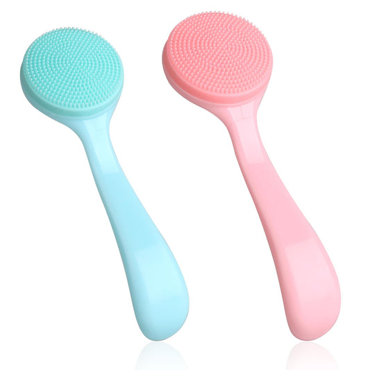 2Pcs Silicone Manual Facial Cleansing Brush Face Brushes for Cleansing and Exfoliating Handheld Silicone Face Scrubber Exfoliator for Blackheads Whiteheads Makeup Residues Removal (Blue, Pink)