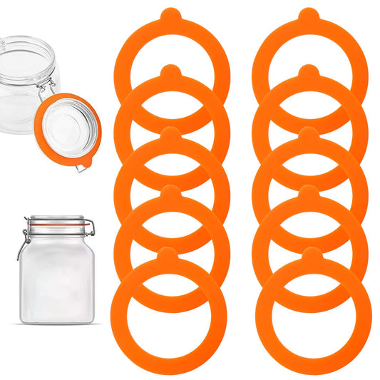 Vin Beauty 10pcs Silicone Replacement Gasket Seals, Orange Jar Gaskets Replacement, Jar Seals Replacement, Mason Jar Rubber Seals (3.82inch Outer Diameter, 2.71inch Inner Diameter)