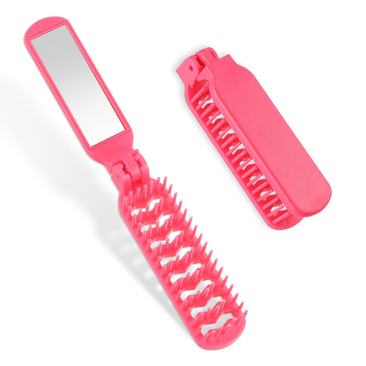 Travel Hair Brush, Small Folding Hair Brush with Mirror Portable Vented Hair Brush Pocket Comb for Thick Thin Curly Straight Wet Dry Hair Blow Drying, Smoothing, Detangling, Mini Hairbrush for Women