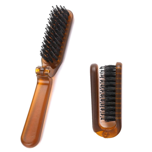 Travel Hair Brush, Portable Folding Comb Collapsible Boar Bristles Hair Brush Pocket Size Mini Hair Brush Purse Brush Small Slick Back Hair Brush for Women and Men Wet and Dry Hair, Curly and Detangle