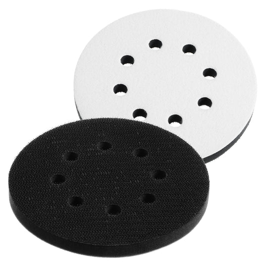 FdcZeyxior 2 Pcs 5 Inch 8 Hole Upgraded Interface Pads, Round Sponge Orbital Sander Pad Soft Sponge Polishing Interface Pad Discs Foam Sanding Buffer Pads for Orbital Sander Set Drill