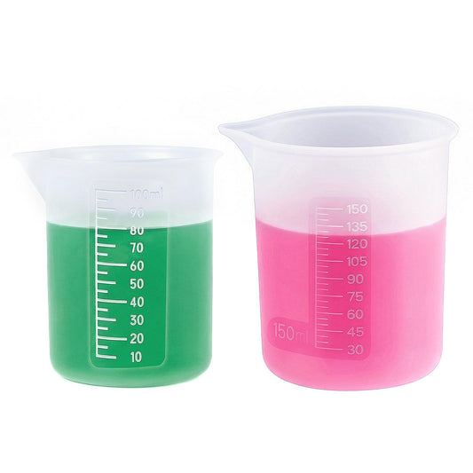 Pack of 2 Silicone Measuring Cups, 100 ml + 150 ml Detergent Dosing Cup, Measuring Cup, Silicone Cup, Resin Casting Set, Reusable Non-Stick Small Measuring Cup with Precision Scale for Resin Moulds