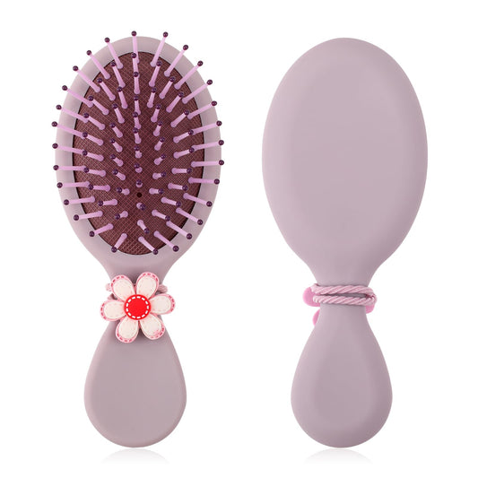 Mini Hair Brush for Women Small Size Travel Detangler Brush For Girls Women Boys, Mini Detangler Brush Oval Hairbrush, For All Hair Types Glide Through Smoothing With Ease Knots Bristles(Purple)
