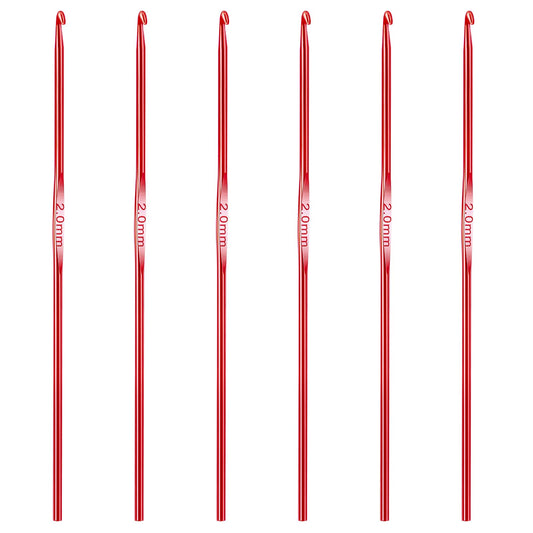 6Pcs 2mm Aluminum Crochet Hook, Knitting Needles Craft Yarn, Crochet Hook for DIY Craft, Gold Crochet Needles for Knitting Scarf(Red)