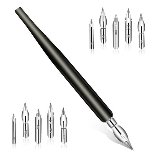 11PCS Comic Pen Nib Set, Oblique Calligraphy Nibs for Dip Pens Drawing, Wooden Fluid Writer Pen Holder with 10 Pieces Stainless Steel Pen Replacement Nibs for Writing, Painting, Signing, Sketch