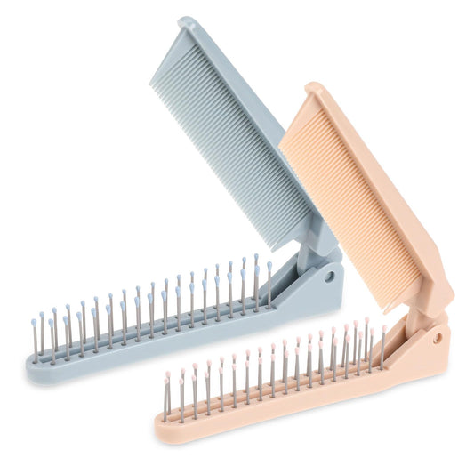 2PCS Travel Brushes for Hair, Travel Hair Brush Combs for Women Double Headed Folding Hair Brush Small Mini Pocket Comb Travel Essentials Compact Foldable Hair Brush for Women Men All Hair Types