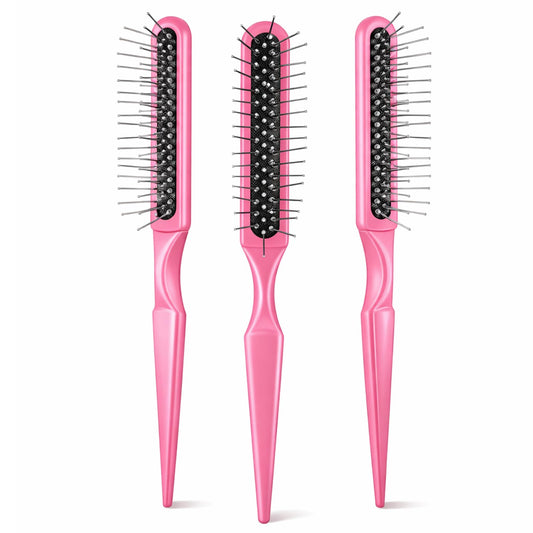 3 Pcs Wig Brushes for Synthetic Wigs,3 Row Wig Wire Hair Brush Styler Brush Travel Size Metal Combs for Synthetic Wigs Detangling, Barber, Beginner - Pink