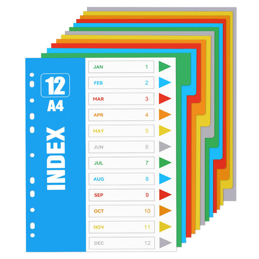 KALIONE 12 Pack Binder Dividers,Notebook Dividers Blank Tab Dividers with 11 Holes Multicolor File Dividers for 3 Ring Binder Plastic 3 Ring Folder Dividers for 3/4/6/11 Ring Lever Arch Files Notebook