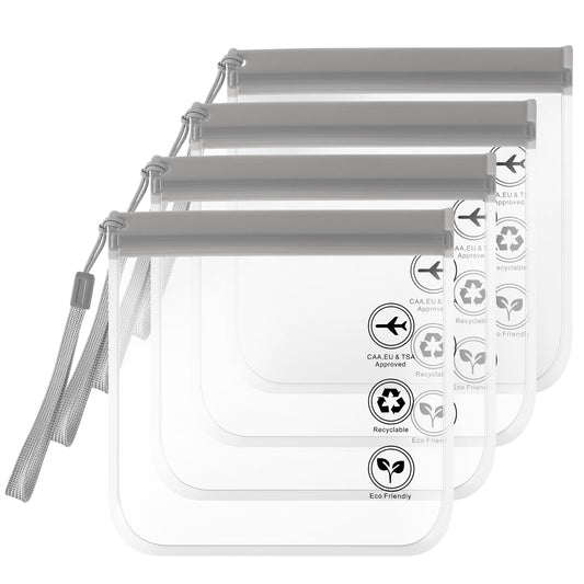 KALIONE 4PCS Clear Travel Toiletry Bags TSA Approved,Waterproof Toiletry Bag 20X20cm Clear Bag Airport See Through Travel Toiletry Bag Portable Liquid Pouches Essentials for Women Men Traveling(Grey)