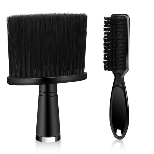 Pack of 2 Black Barber Neck Brush with Handle, Soft Hairdresser Brush, Professional Barber Brush, Unisex, Cleaning Broken Hair Brush for Salon Stylist, Barber Shop, Haircut Home