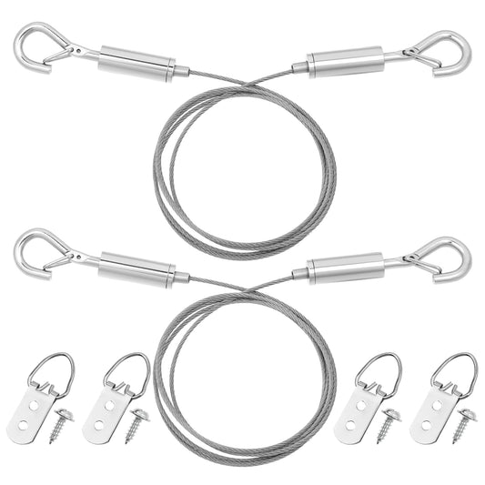 Picture Hanging Cord Adjustable Photo Rope Picture Hanging Set Wire Rope with Eyelets 2 m × 1.5 mm Stainless Steel Rope Hanging Wire with Hooks for Hanging Mirrors, Picture Frames, Light Lam (Pack of