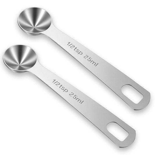 2 Pcs 1/2 TSP Measuring Spoon (2.5 cc, 2.5 ml) Teaspoon, Tablespoon Stainless Steel Table Spoons Metal Short Handle Individual Teaspoons for Kitchen Cooking Baking, Tea Soup