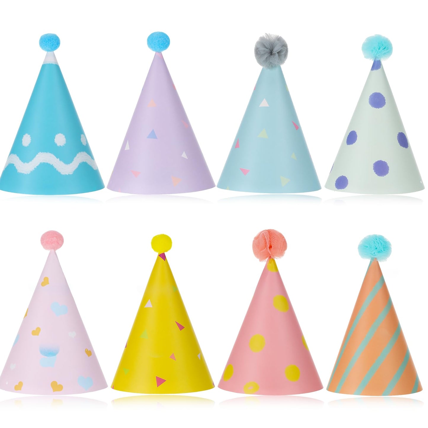 Zelphvt 8PCS Mini Birthday Hats for Stuffed Animals Dog Cat Party Hats with Pom Poms Cute Small Stuffed Animal Birthday Party Hat for Kittens Rabbits, Small Dogs