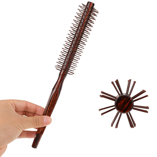 Round Hair Brush, Wooden Handle Curl Defining Brush Blow High Temperature Resistant Dry Hair Brush Anti-Static Hair Brush Slick Back Hair Brush for Wet Hair,Bangs,Beard,Styling,Curling