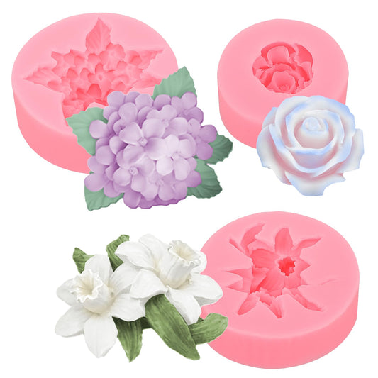 3 Pack Peony Flower Candle Moulds 3D Silicone Moulds for Candle Making Lilac Flower Lily Flower Rose Moulds Resin Craft Moulds for Cake Home Decoration