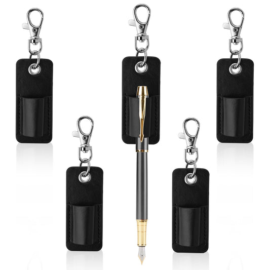 4 Pieces Portable Lanyard Pen Holder PU Leather Pen Pouch Holder Pocket Protector Badge Pencil Holder for Lanyard, Badge Reel, Keyring, Keychain