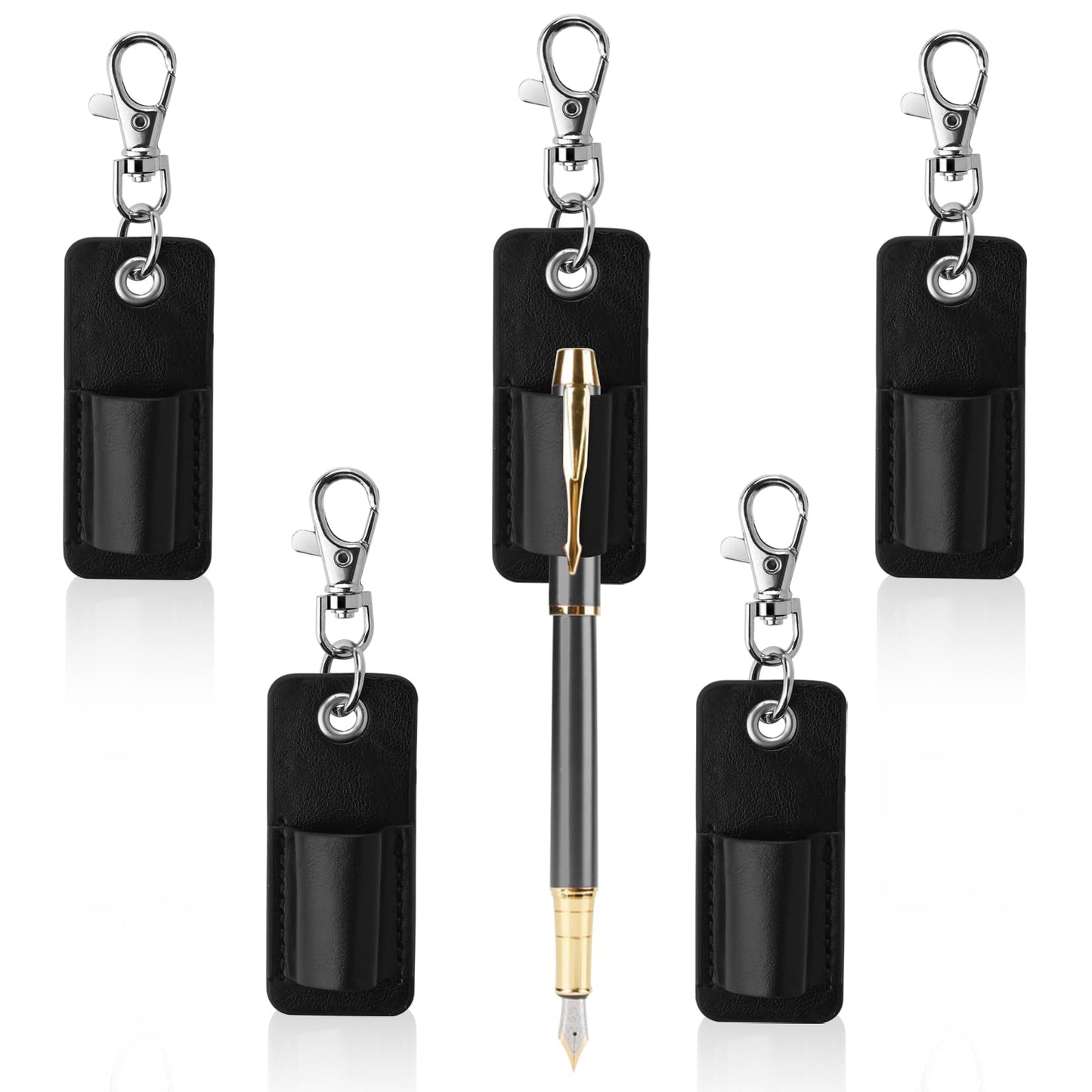4 Pieces Portable Lanyard Pen Holder PU Leather Pen Pouch Holder Pocket Protector Badge Pencil Holder for Lanyard, Badge Reel, Keyring, Keychain