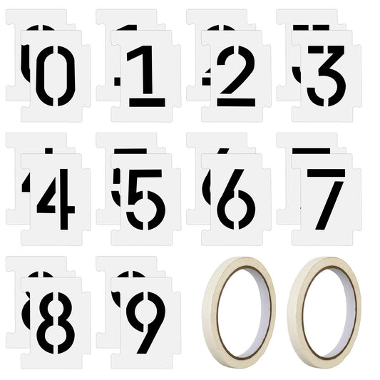 20 Pcs 4 Inch Reusable Plastic Curb Address Number Stencils with 2 Rolls Masking Tape Number Stencils Large Number Stencils Curb Painting Stencils 0-9 Cake Stencils Curb Stencil Kit for Painting