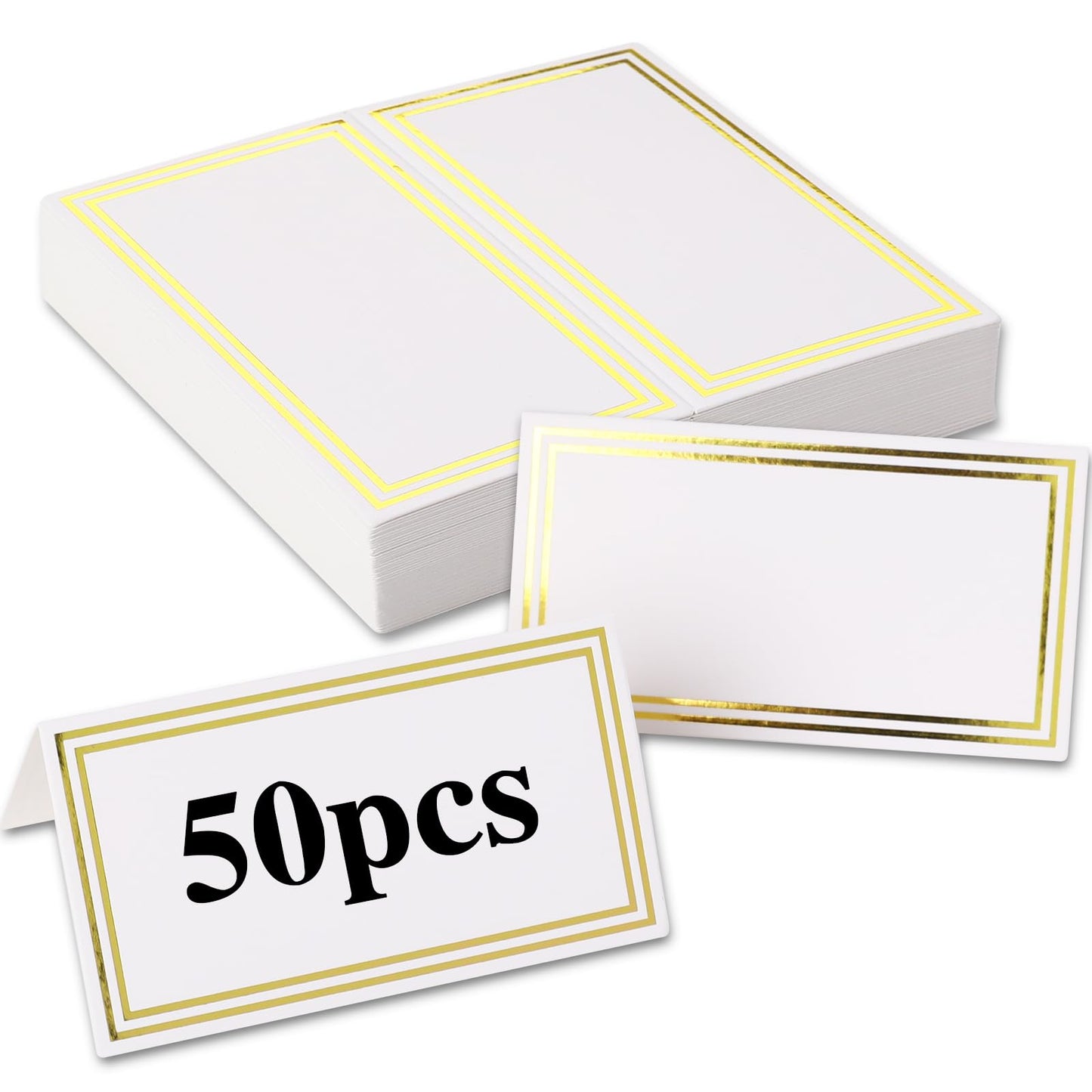 50 Pcs Wedding Table Place Cards Blank Table Name Cards Table Seating Cards White Paper Cards Gold Place Cards for Table Setting Birthday Banquet Dinner Christmas Party