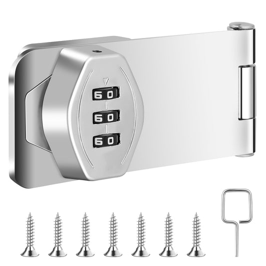Mechanical Password Rotary Hasp Locks 3-Digit Password Combination Lock Keyless Cabinet Combination Lock Twist Knob Hasp Latch Lock for Cabinets Barn Door Closet Box(Silver,4 inch)