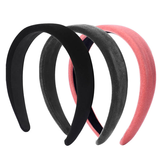 Wide headbands for Women's Hair Velvet Soft Head Bands Vintage Elastic Band for Women Girls No Slip Hairband Hair Accessories Fashion Headbands(3Pcs/Black Grey Pink)