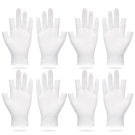 4 Pairs Cotton Gloves for Dry Hands for Sleeping, White Cotton Lotion Gloves Overnight for Women Spa Moisturizing Night Gloves Touch Screen