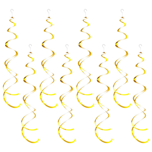 salbsever 30 Pcs Gold Swirls Hanging Decorations Gold Ceiling Swirl Foil Party Streamers Decorations Plastic Streamer Whirls Decorations for Wedding Thanksgiving Day New Year Graduation Celebration