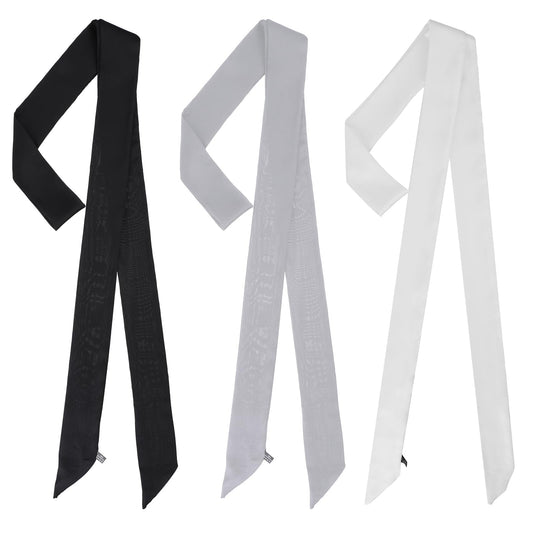 KALIONE 3 Pcs Black Satin Belt Thin Sash Belt, Skinny Scarf, Long Neck Tie Scarf Belt, Waist Satin Belt for Women, Necktie for Dresses Costume Party Wedding Cosplay Accessory (Black Grey White)