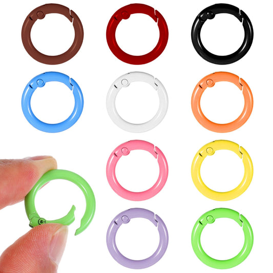 Pack of 50 Carabiner Round Mini Carabiner Hooks 24 mm Key Ring Rings 10 Colours Metal Ring Small Clip Rings DIY Key Ring Accessories for Crafts