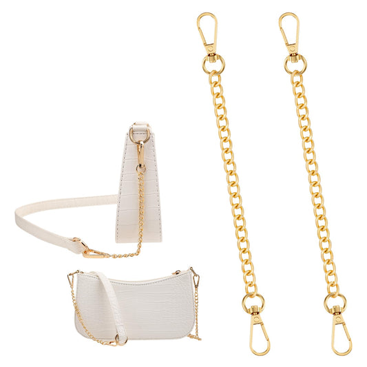 2pcs Purse Chain Extender Iron Flat Chain Strap, 20cm Handbag Chain for Crossbody Bag, Bag Purse Strap Extender Accessories for Handbags, Stainless Steel Purse Flat Chain Strap with Swivel Clasps