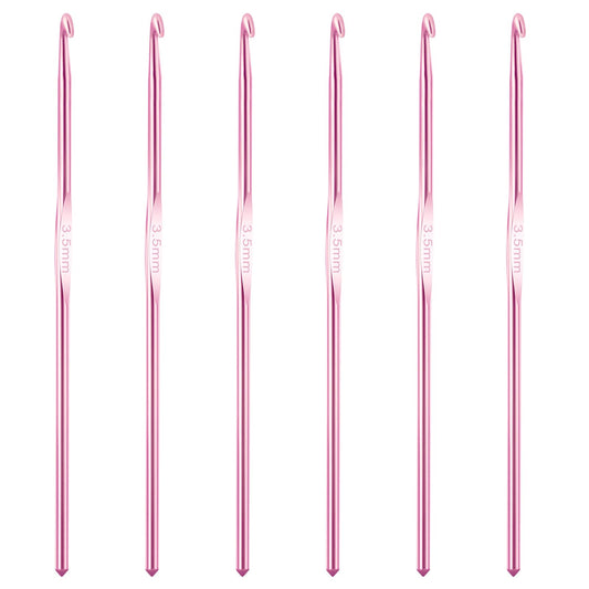 6Pcs 3.5mm Aluminum Crochet Hook, Size E (Size 4) Knitting Needles Craft Yarn, Crochet Hook for DIY Craft, Gold Crochet Needles for Knitting Scarf(Pink)