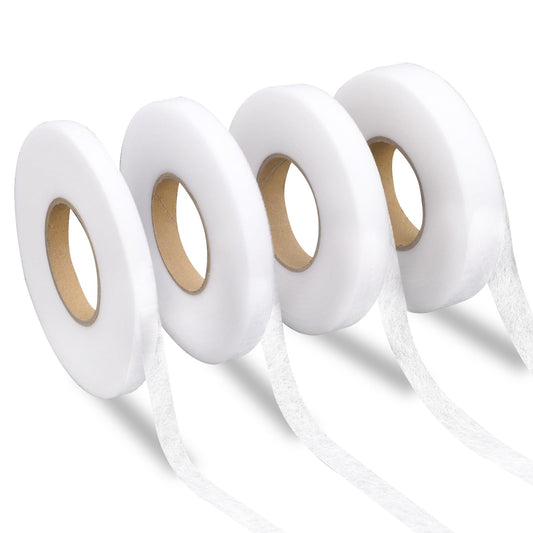 Mozeat Lens 4 Rolls Hem Tape No Sew Hemming Tape Iron-On Fabric Fusing Tape for Hemming Broken Clothes Pants Jeans Trousers Skirts Curtains Repairing 1cm/1.2cm/1.5cm/2cm 64m Each Roll