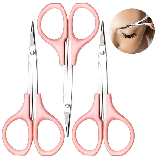 3 Pack Eyebrow Scissors, Small Scissors Beauty, Stainless Steel Trimming Scissors for Eyebrow Eyelash Extensions, Facial Hair Removal Grooming Scissors