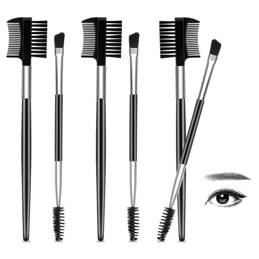 2 in 1 Dual Eyebrow Brush,6 Pack Professional Eyelash Brush Eye Lash Comb Double-Ended Angled Eye Brow Brush Eyelash Brush Eyelash Comb Spoolie Brush Set Eye Makeup Tool Kit for Women