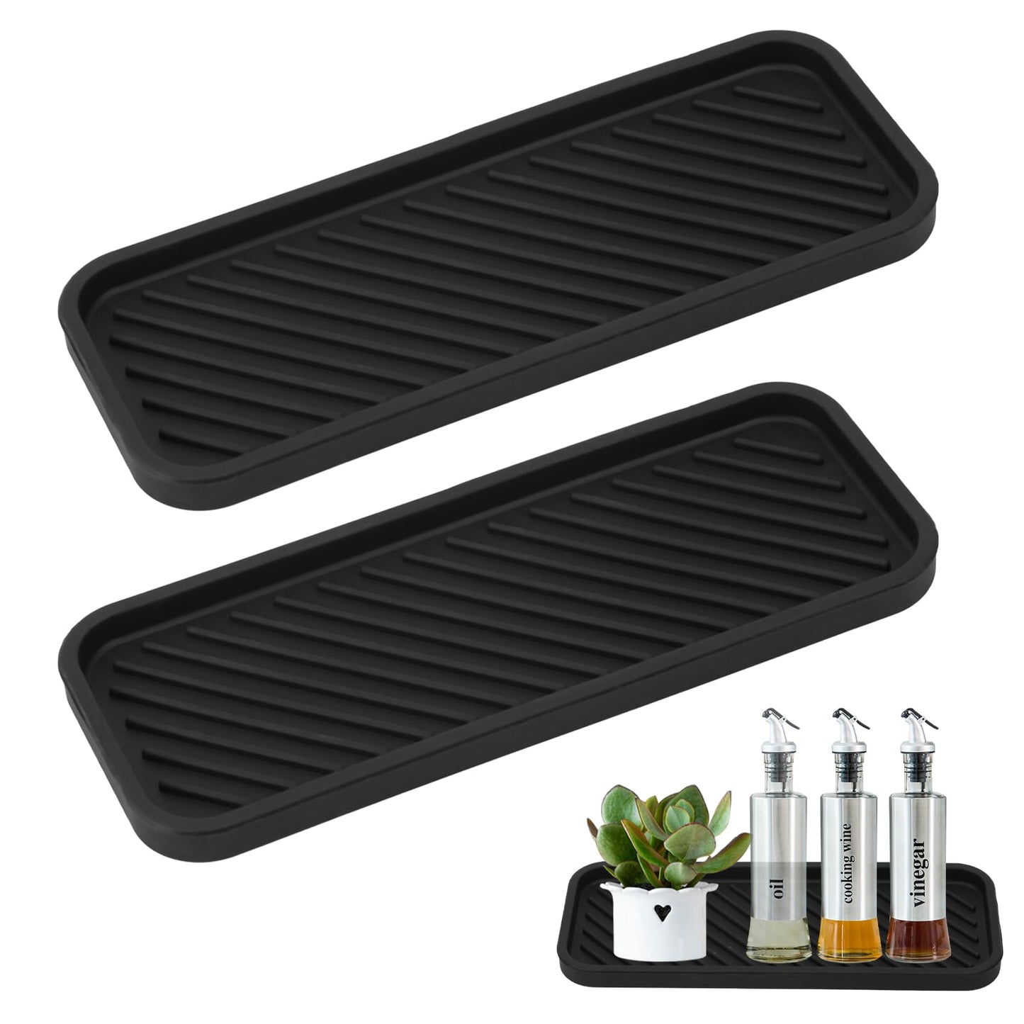 Silicone Kitchen Sink Organiser, 2 Pack Sink Organiser Tray, Kitchen Trays, Sink Sponge Organiser, Kitchen Washing Up Organiser for Handsoap, Soap Dispenser, Dish Sponge, Scrubber(Black)