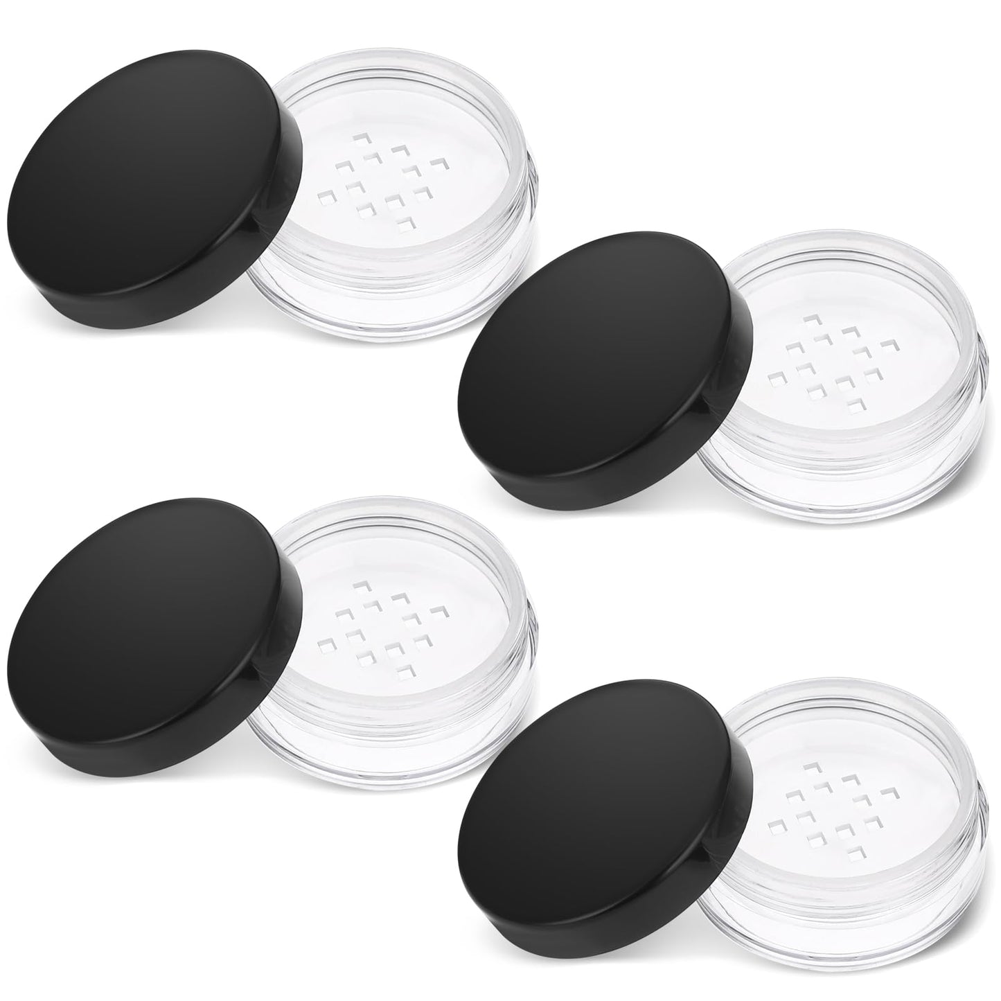 10 ml/ 0.34oz Refillable Loose Powder Container 4PCS Plastic Loose Powder Compact Container DIY Empty Makeup Powder Travel Container Case with Elasticated Net Sifter